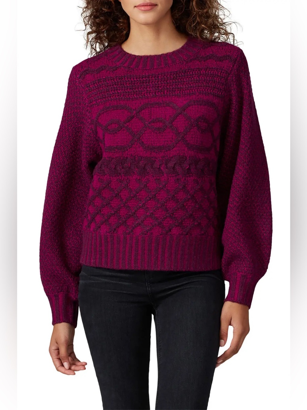 ⁠Parker Chico Cable Knit Sweater Medium Magenta Purple Chunky Textured Pullover⁠